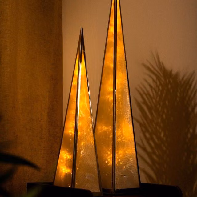 Marco Paul Pyramid LED Light in Clear and Silver, W/D/H: 13 x 13 x 16 cm