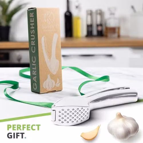 Oliver's Kitchen Premium Stainless Steel Garlic Press in Silver – 6