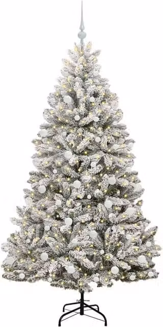 Berkfield Home Elegant Artificial Christmas Tree in Green and White, Height: 180 cm