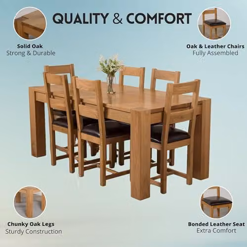 Thats Furniture Kuba Oak Dining Table and 6 Lincoln Chairs Set in Brown, W: 180 cm, D: 90 cm, H: 78 cm – 2
