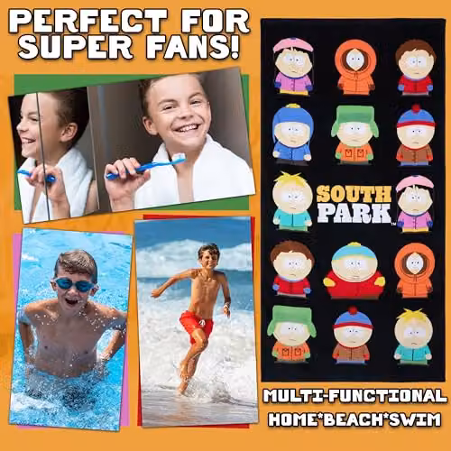 United Essentials South Park Graphic Beach Towel, Multicolour and Black, 100% Cotton, W/H: 140 x 70 cm – 3