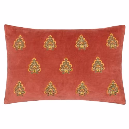 Paoletti Rennes Floral Embroidered Rectangular Cushion in Pink and Red – 1