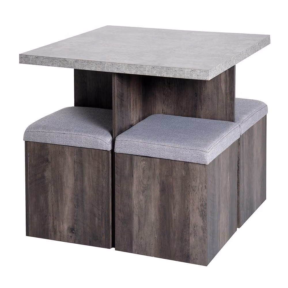 STILVORA Modern Square Dining Set with Table and Chairs in Matt Brown MDF Wood – 5