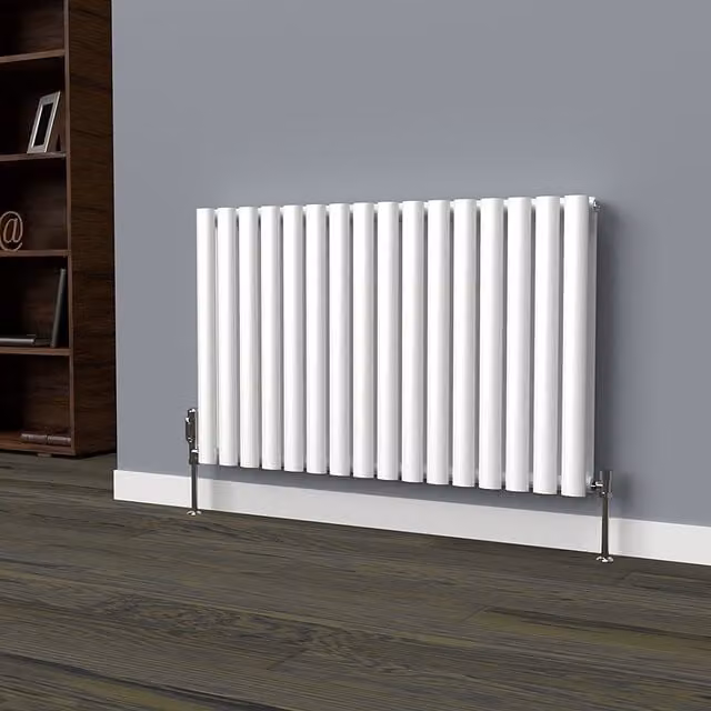 Lux Heat Oval White Horizontal Double Radiator, W: 96 cm, H: 60 cm