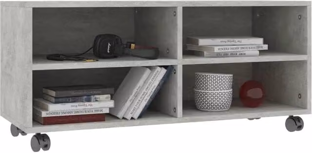 Berkfield Home TV Cabinet in Concrete Grey with Castors, W/D/H: 90 x 35 x 35 cm