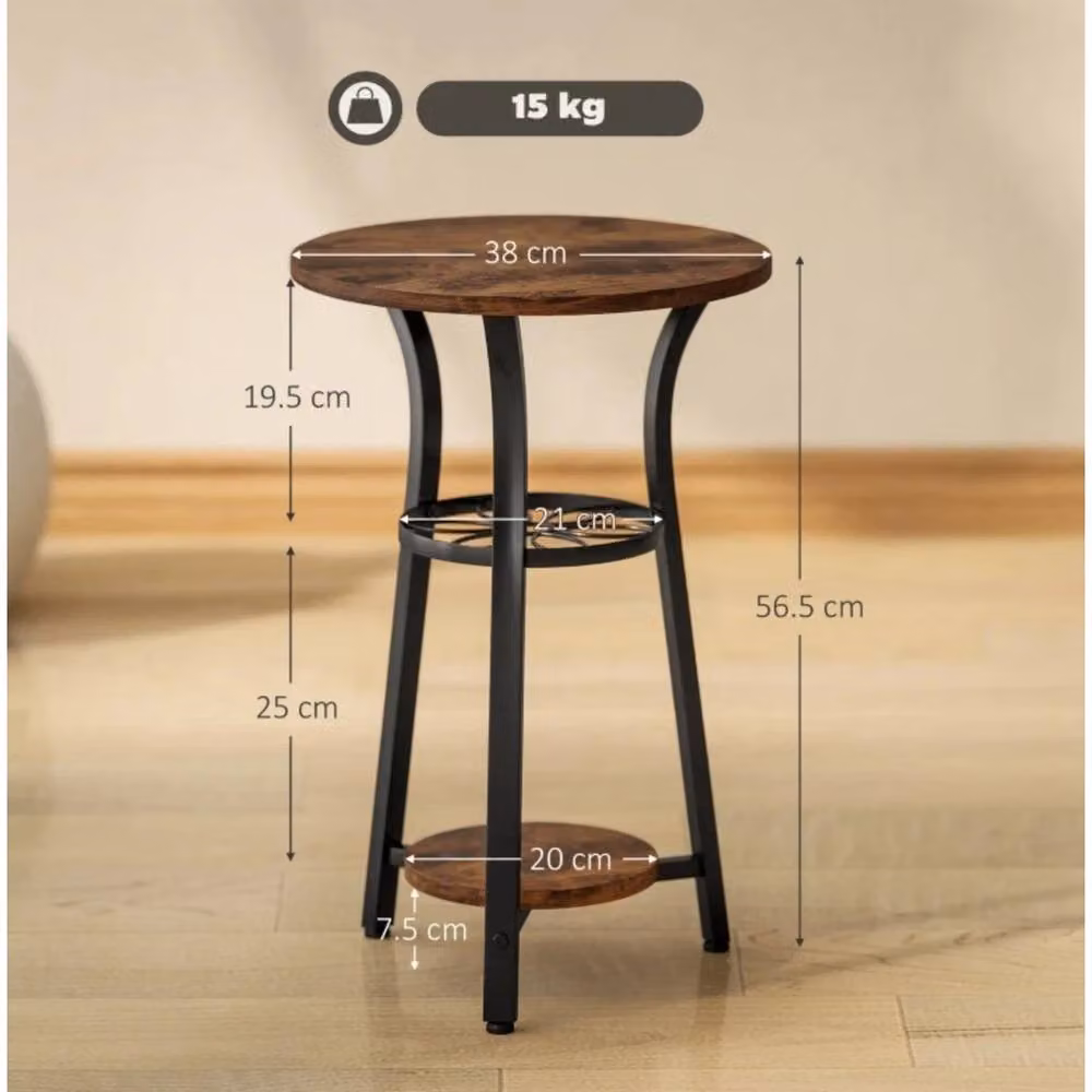 FORGEVIO Vintage Round Metal Side Table in Brown and Black, W/D/H: 56.5 x 38.0 x 38.0 cm – 2