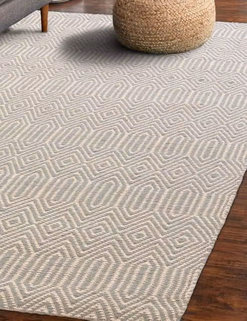 Asiatic Geo Diamond Modern Flat Weave Cotton Rug in Light Blue