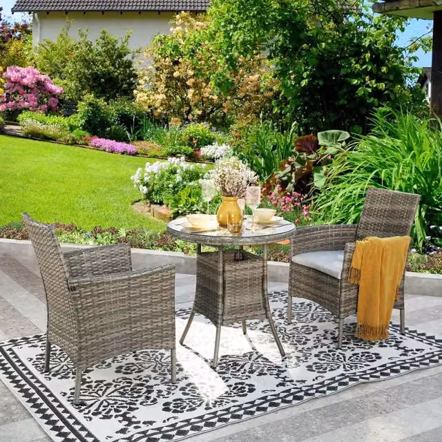 Judas 2 Seater Round Rattan Bistro Set in Grey by Home Garden Direct