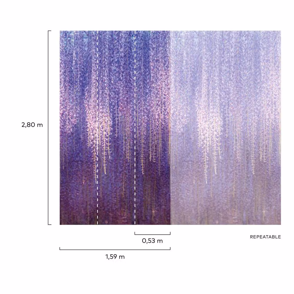Grandeco Cascading Wisteria Flowers Purple Floral Repeatable Wallpaper Mural – 2