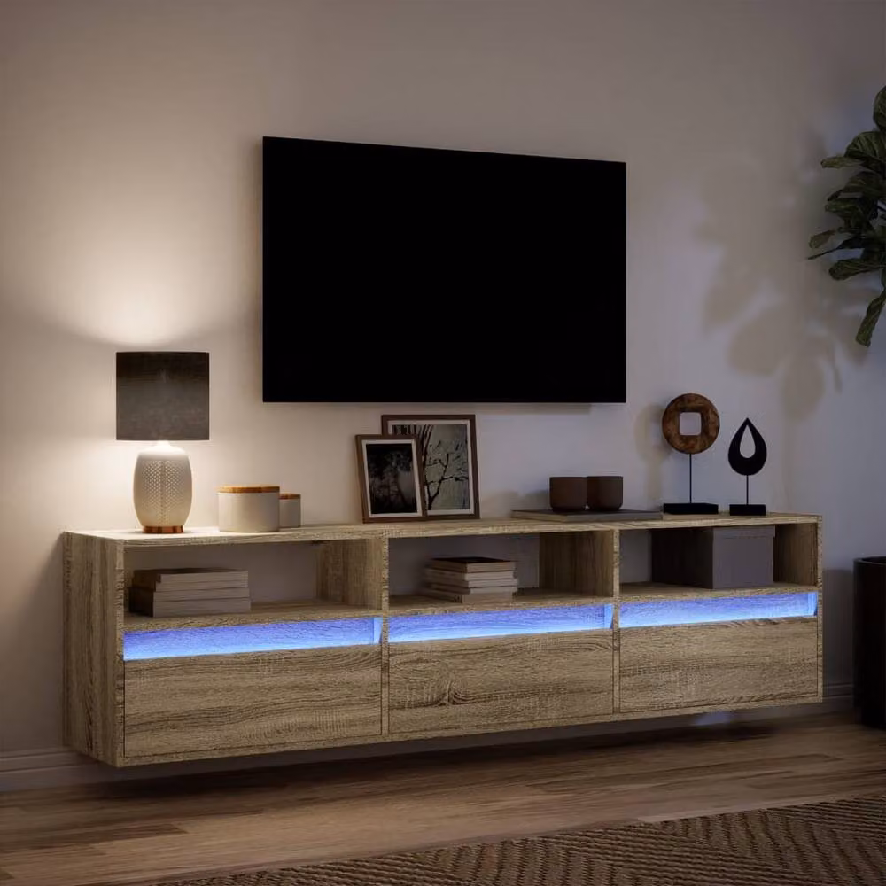 Berkfield Home Modern Wall Mounted TV Cabinet in Sonoma Oak Brown with Integrated LED Lighting, W: 180 cm, D: 45 cm, H: 31 cm – 4