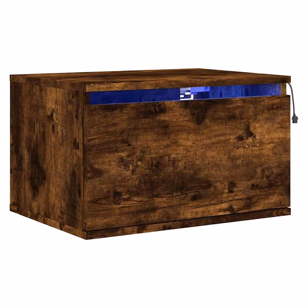 Berkfield Home Wall-mounted Bedside Cabinet with Integrated LED Lights in Smoked Oak Brown, W: 36.0 cm, D: 30.0 cm, H: 50.0 cm – 3