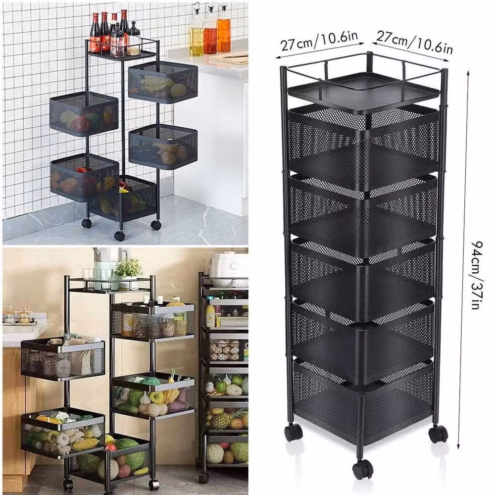 Havendro 6-Tier Mobile Rotating Kitchen Storage Trolley in Matt Black – 2