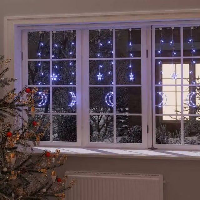 Berkfield Home Star and Moon Blue LED Fairy Light Curtain with Remote Control and 345 LEDs