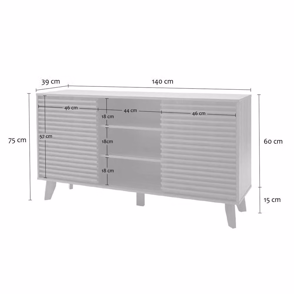 CALICOSY FRIBOURG Sideboard with 2 Sliding Doors and Grooved Wood Effect Fronts in Dark Brown, Width: 140 cm – 6