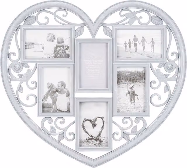 The Port. Co Gallery Shabby Chic Metal Wall Frame with 6 Heart Apertures in Grey