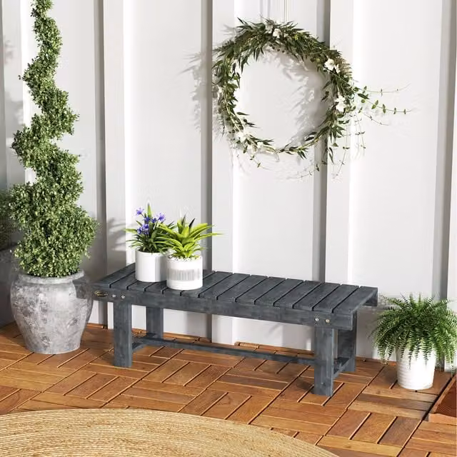 Outsunny Grey Wooden 2 Seater Garden Bench Loveseat