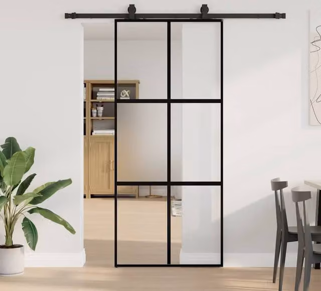 Berkfield Home Modern Black Sliding Glass Door with Hardware Set W: 90 cm, H: 205 cm