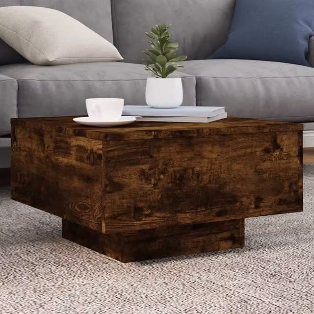 Berkfield Home Smoked Oak Coffee Table in Brown, W/D/H: 55 x 55 x 31 cm – 1