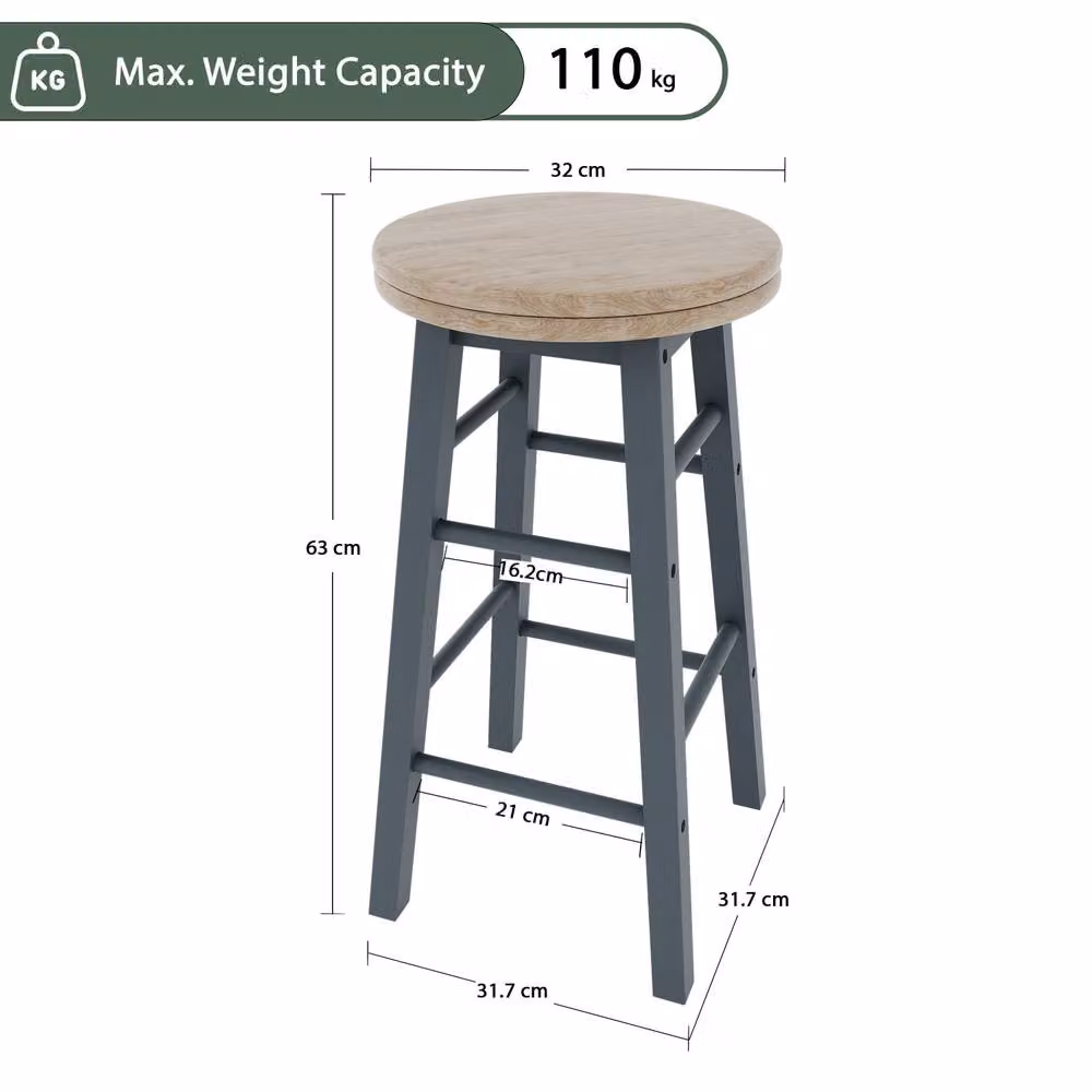 Home Discount Chef Vida Wooden Revolving Bar Stools, Set of 2, Grey – 2
