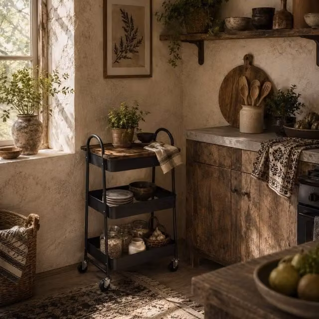 Wyld Haus Rottola 3 Tier Industrial Kitchen Trolley in Brown and Black, W/D/H: 77.5 x 45 x 32 cm