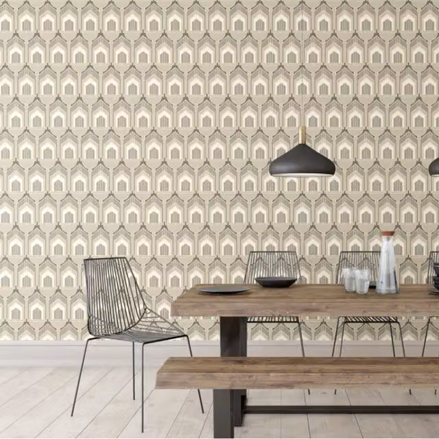 Hoopla Walls Art Deco Geometric Abstract Wallpaper in Grey