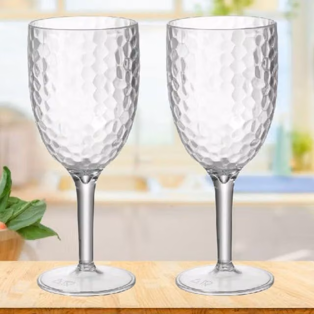 YOL Transparent Geometric Dimple Plastic Wine Glass Goblet, 400ml