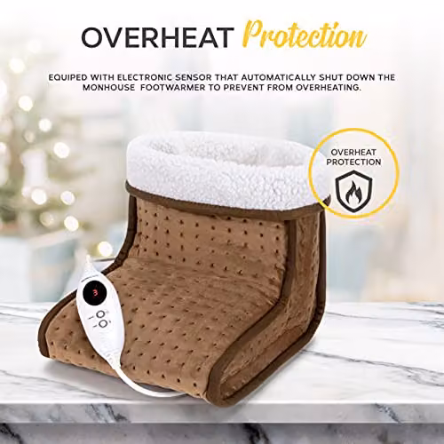 MONHOUSE Electric Foot Warmer in Brown with Rapid Heat Up and Auto Shut Off Protection – 3