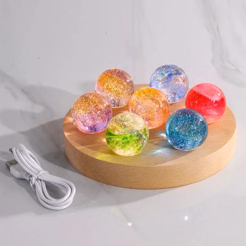 Leaper Seven Starry Sky Multicolour Crystal Glass Bead Sphere Night Light with Round Wood Base – 2
