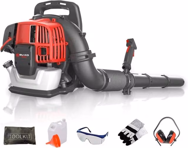 BU-KO 52cc Petrol Leaf Blower with 2-Stroke Engine and Lightweight Backpack, Red/Black