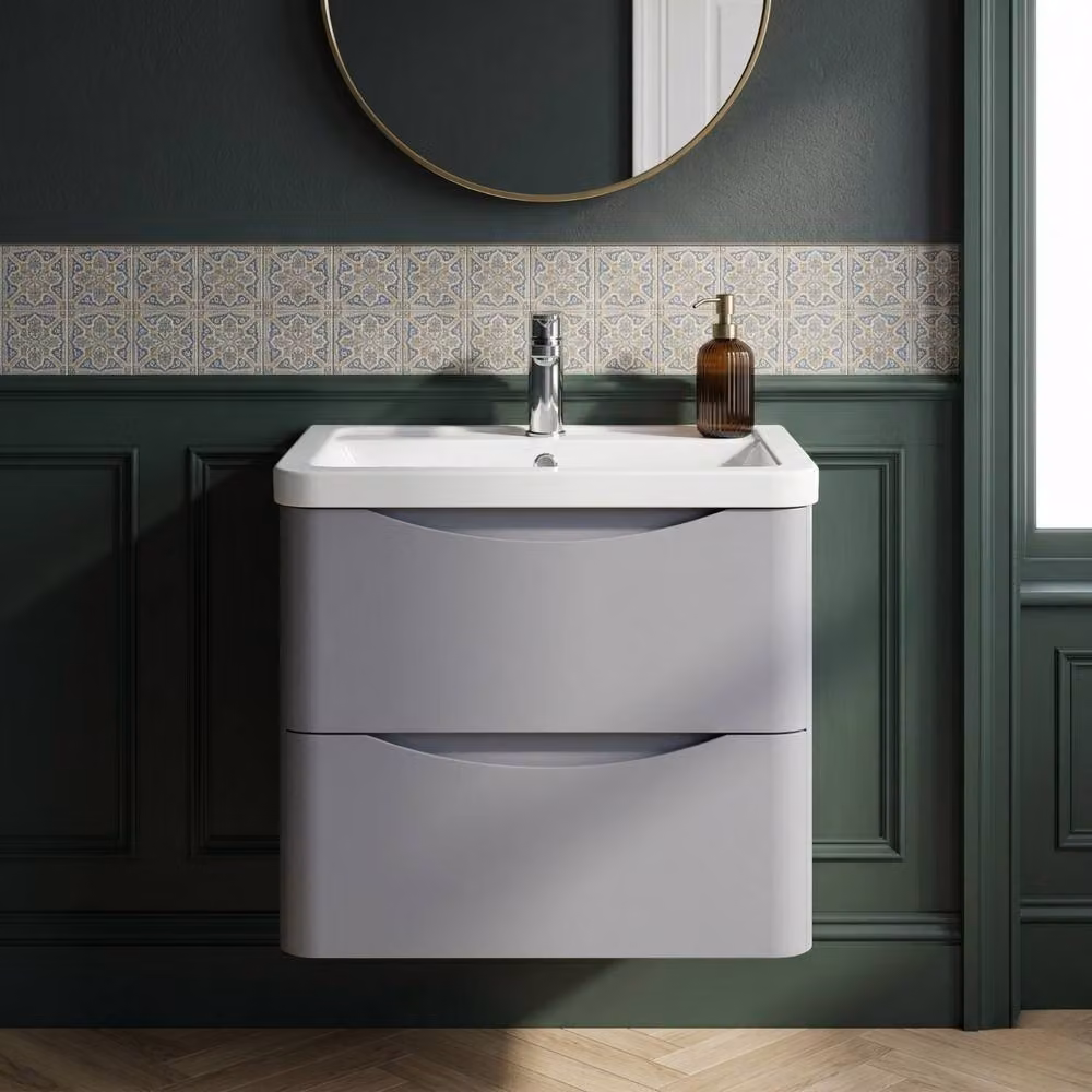 Balterley Dunwood 2 Drawer Wall Hung Vanity Basin Unit, Satin Grey, Width: 60 cm – 2
