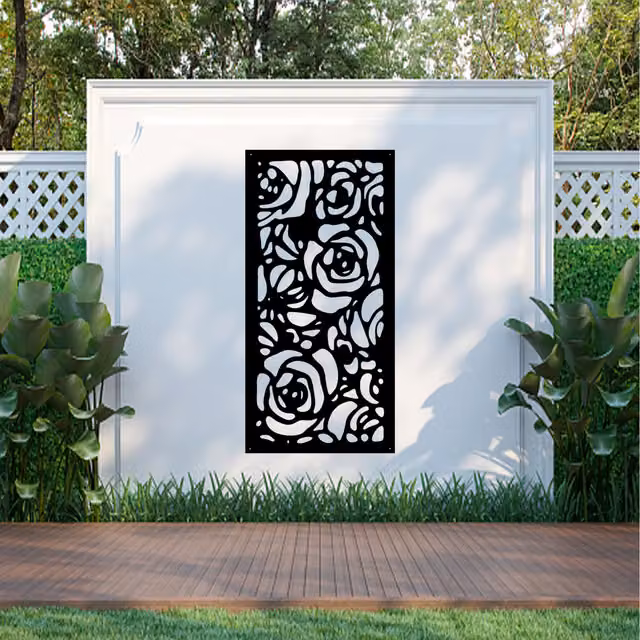 Laser Hut Rose Floral Metal Wall Art in Black