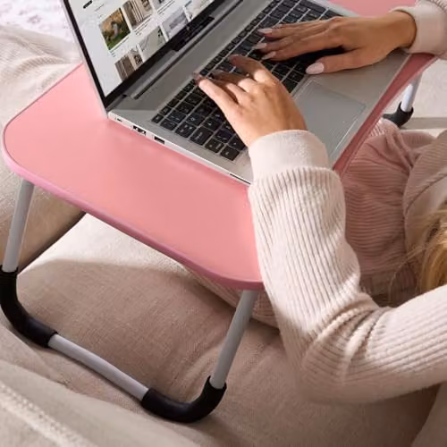 OHS Foldable Laptop Stand and Portable Bed Tray in Pink, W: 60 cm, D: 35 cm, H: 26 cm – 3