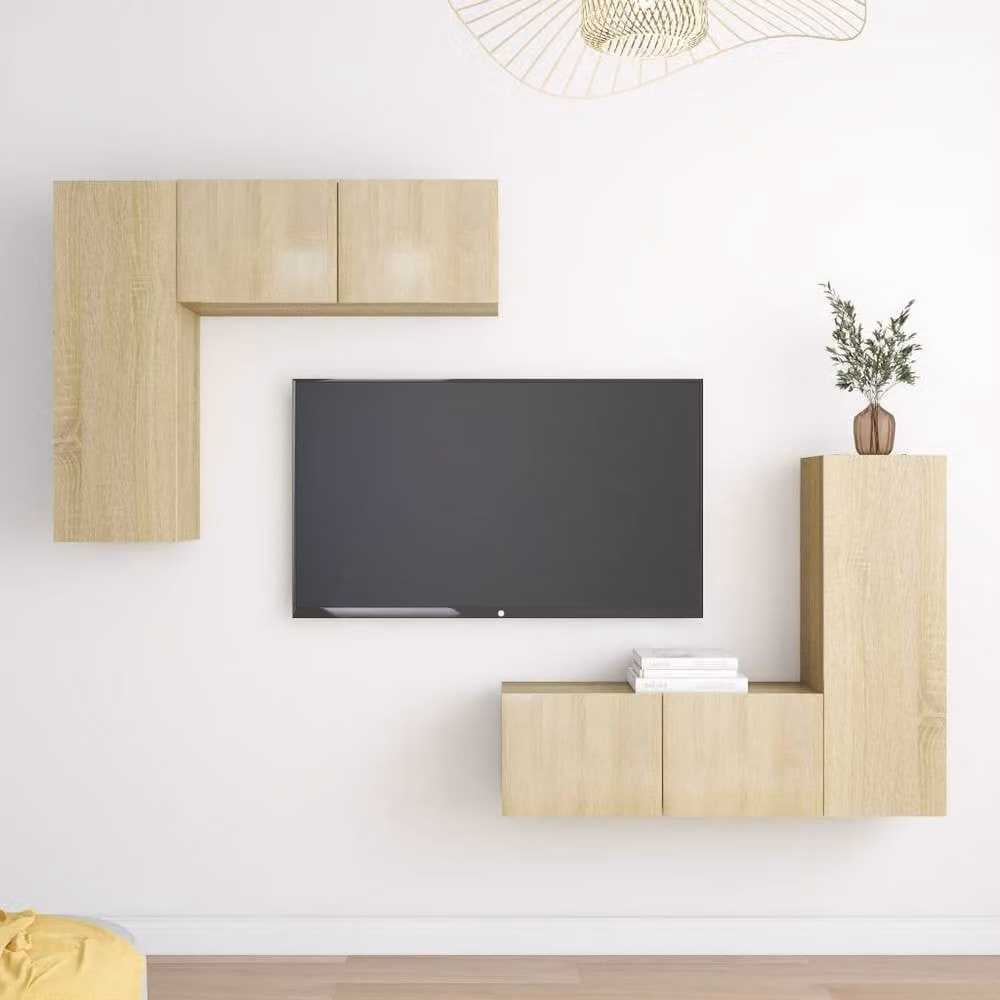 Berkfield Home Practical 4 Piece TV Cabinet Set in Sonoma Oak and Light Brown Engineered Wood – 2