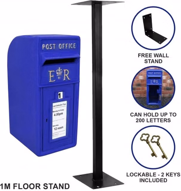 Monstershop Blue and Gold Freestanding Cast Iron Scottish Post Box with Stand – 3