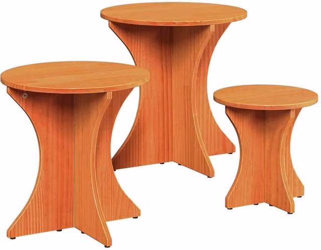 Berkfield Home 3-Piece Nested Coffee Table Set in Waxed Brown Solid Pine Wood – 1