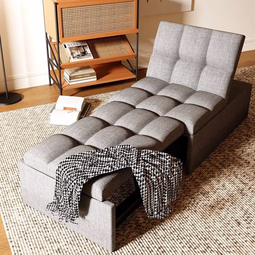 FLAVORA 4-in-1 Grey Fabric Sleeper Chair Bed with Metal Frame – 5