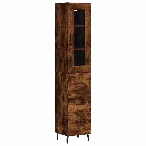 vidaXL Highboard in Smoked Oak, Brown Engineered Wood with Hinged Doors and Internal Shelves, W/D/H: 34.5 x 33 x 180 cm