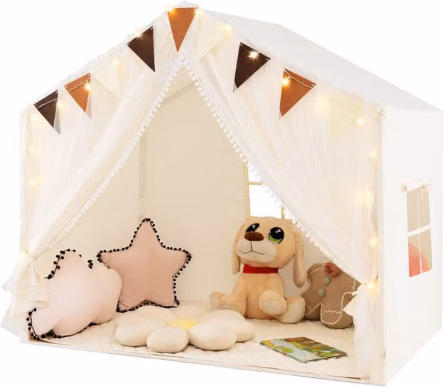 COSTWAY Kids Large Mesh Play Tent House in White