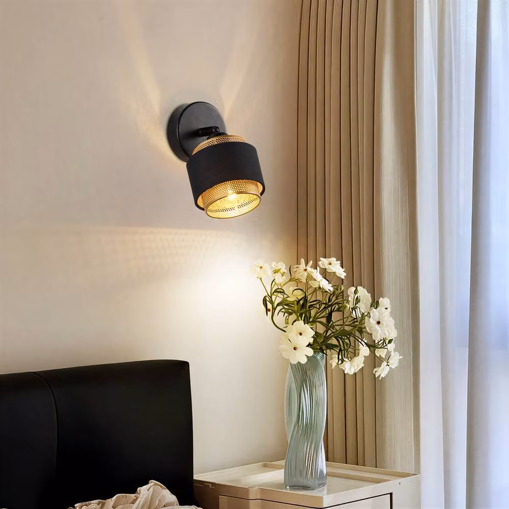 Harper Living Black and Gold Art Deco Wall Light with Adjustable Metal Mesh and Fabric Shade, E14 Socket – 5