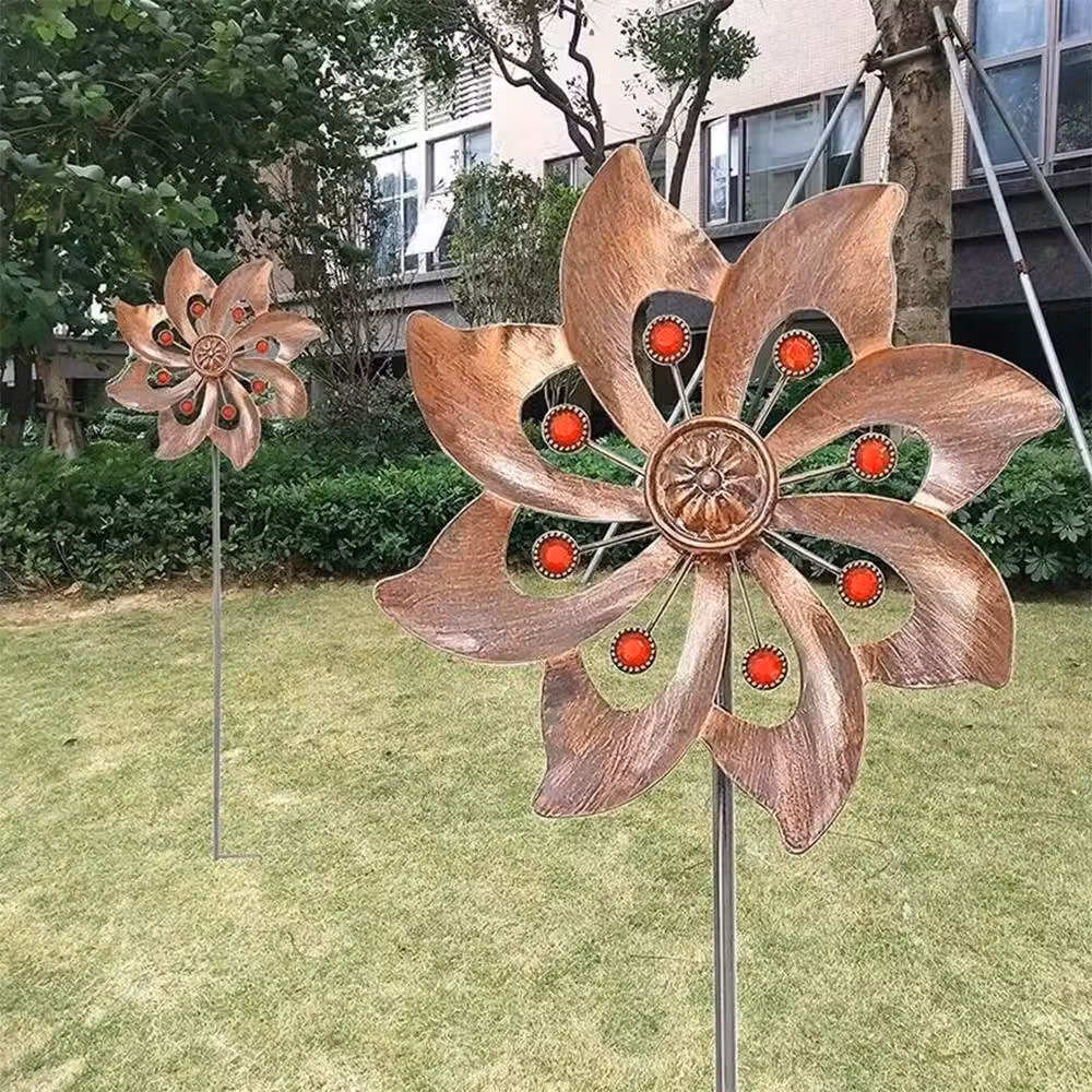 SPETLEK Metal Floral Garden Wind Spinner in Gold and Red, W: 100 cm, D: 60 cm – 3
