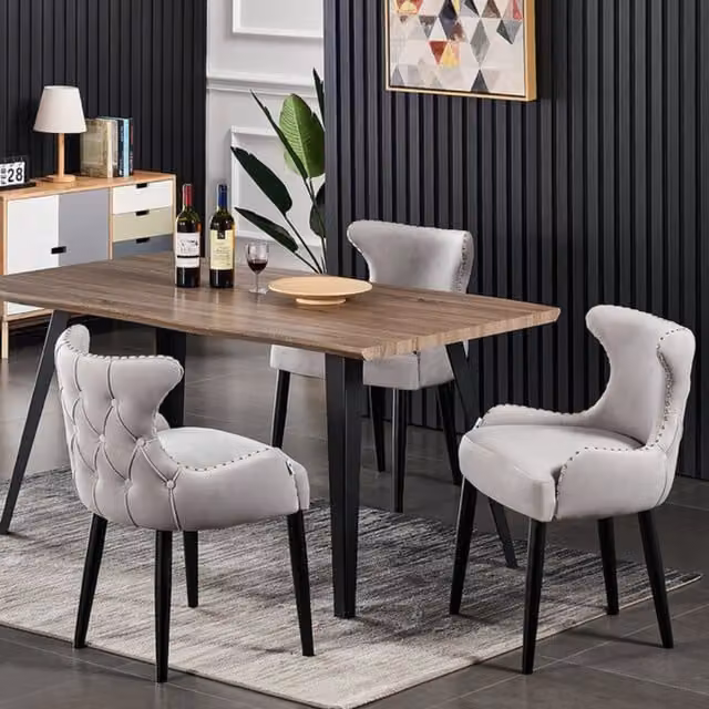 Life Interiors Oxford Rocco LUX Dining Set with Rectangular Rubberwood Table and 4 Grey Upholstered Chairs