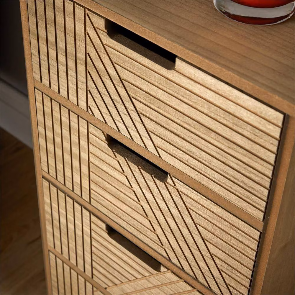 Nordara Geometric Design 4 Drawer Chest in Brown, W: 110 cm, D: 35 cm – 4