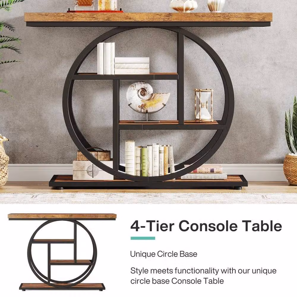 NESTLUNE Industrial Narrow Console Table in Brown, W/D/H: 100 x 15 x 80 cm – 4