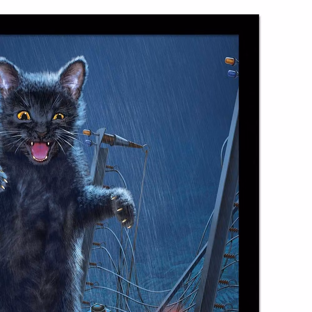 Vincent Hie Jurassic Kitty Framed Paper Poster in Mid Blue – 2