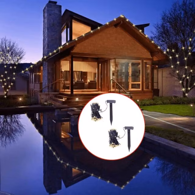 Berkfield Home LED Solar String Lights, 2 Pack, Warm White with Dusk Sensor – 1