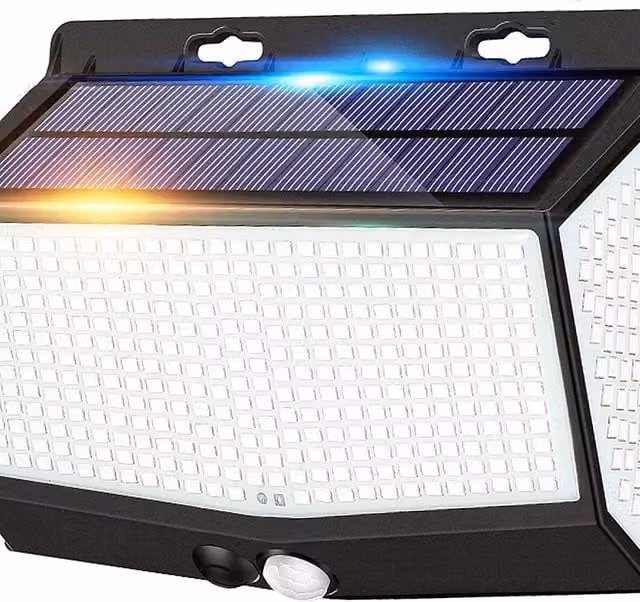 YnysTec Solar Power Wall Light with 468 LED and Motion Sensor in Black, 15.24 x 15.24 x 6.0 cm