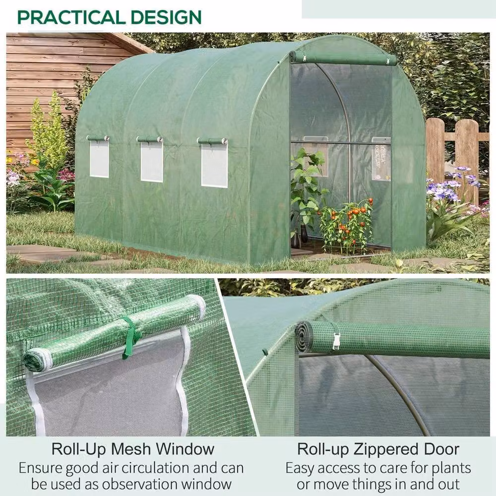 FLAVORA Green Walk-in Garden Greenhouse Polytunnel with Window, Area: 0.6 m2 – 3