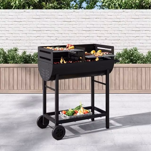 Breeins Black Stainless Steel Charcoal BBQ Cart Grill, Width: 94 cm