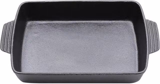 Kelvenix Rectangular Pre-Seasoned Cast Iron Braiser and Roasting Pot in Black