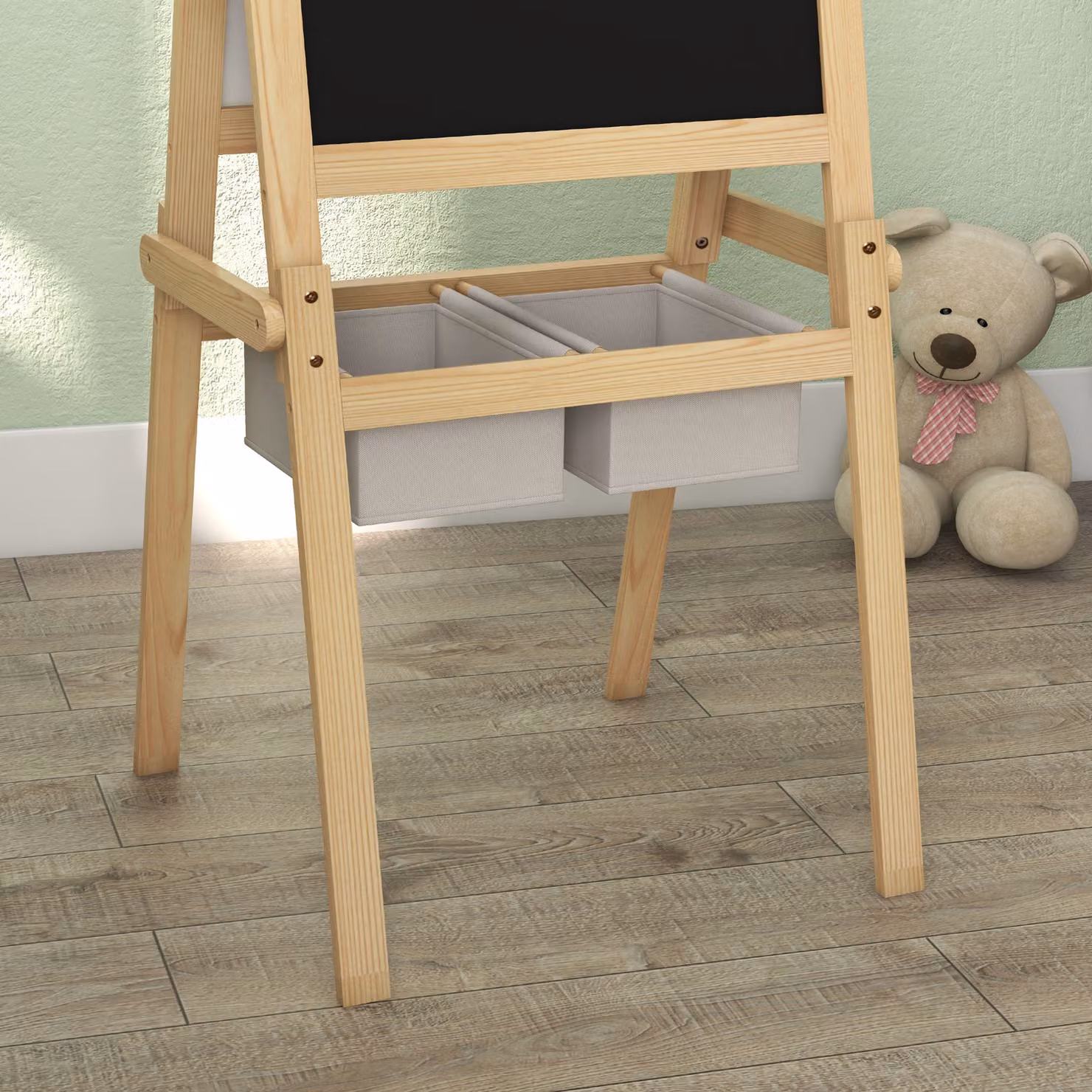 AIYAPLAY 3 in 1 Kids Art Easel with Paper Roll, Double-Sided Whiteboard and Blackboard with Storage Baskets, White – 3